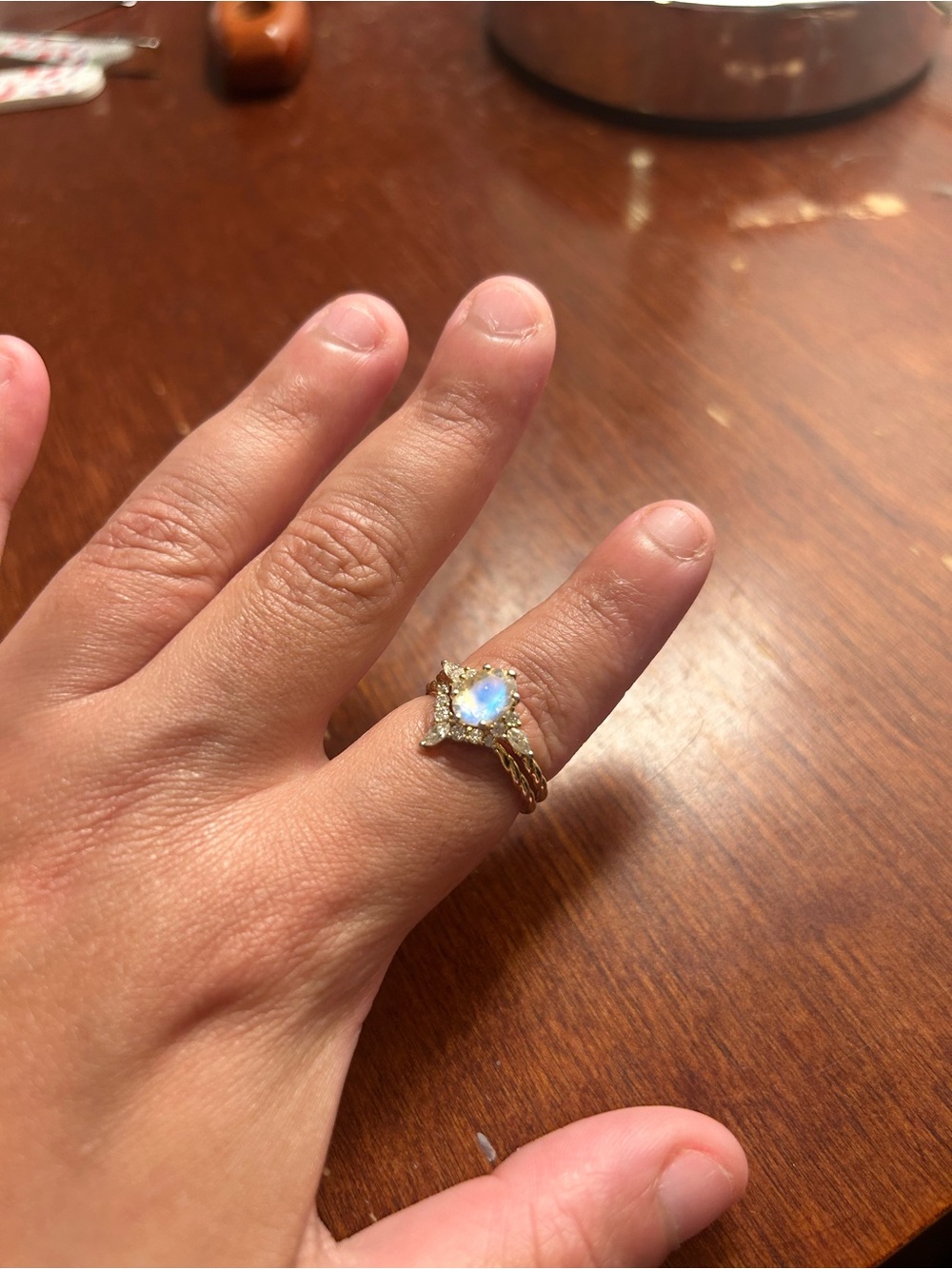 Gold Moonstone Halo Ring - Women Jewelry